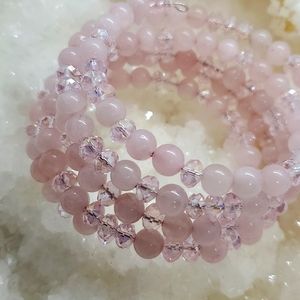 Rose Quartz Wrap Bracelet with Crystal Pava Charm